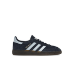 adidas Handball Spezial shoes in Collegiate Navy with white stripes and gum sole, classic retro sneaker design.