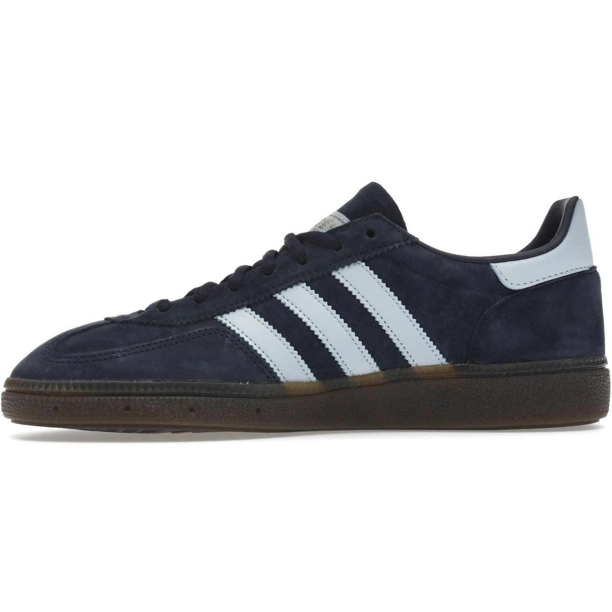 adidas Handball Spezial in Collegiate Navy, classic suede sneaker with iconic 3 stripes design and gum sole.