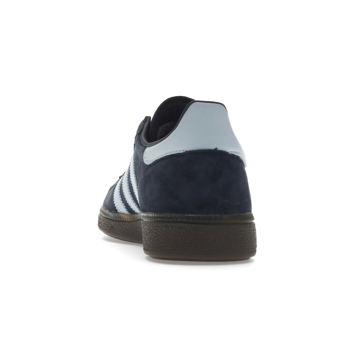 adidas Handball Spezial Navy Gum sneaker rear view with Collegiate Navy suede and iconic 3 stripes design.