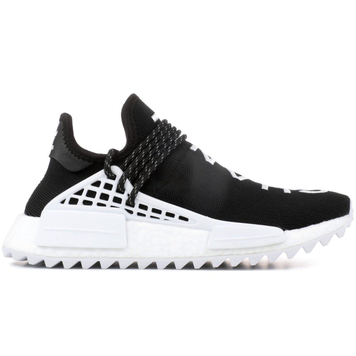 adidas Human Race NMD Pharrell x Chanel sneakers in black and white with Boost technology and unique lacing.
