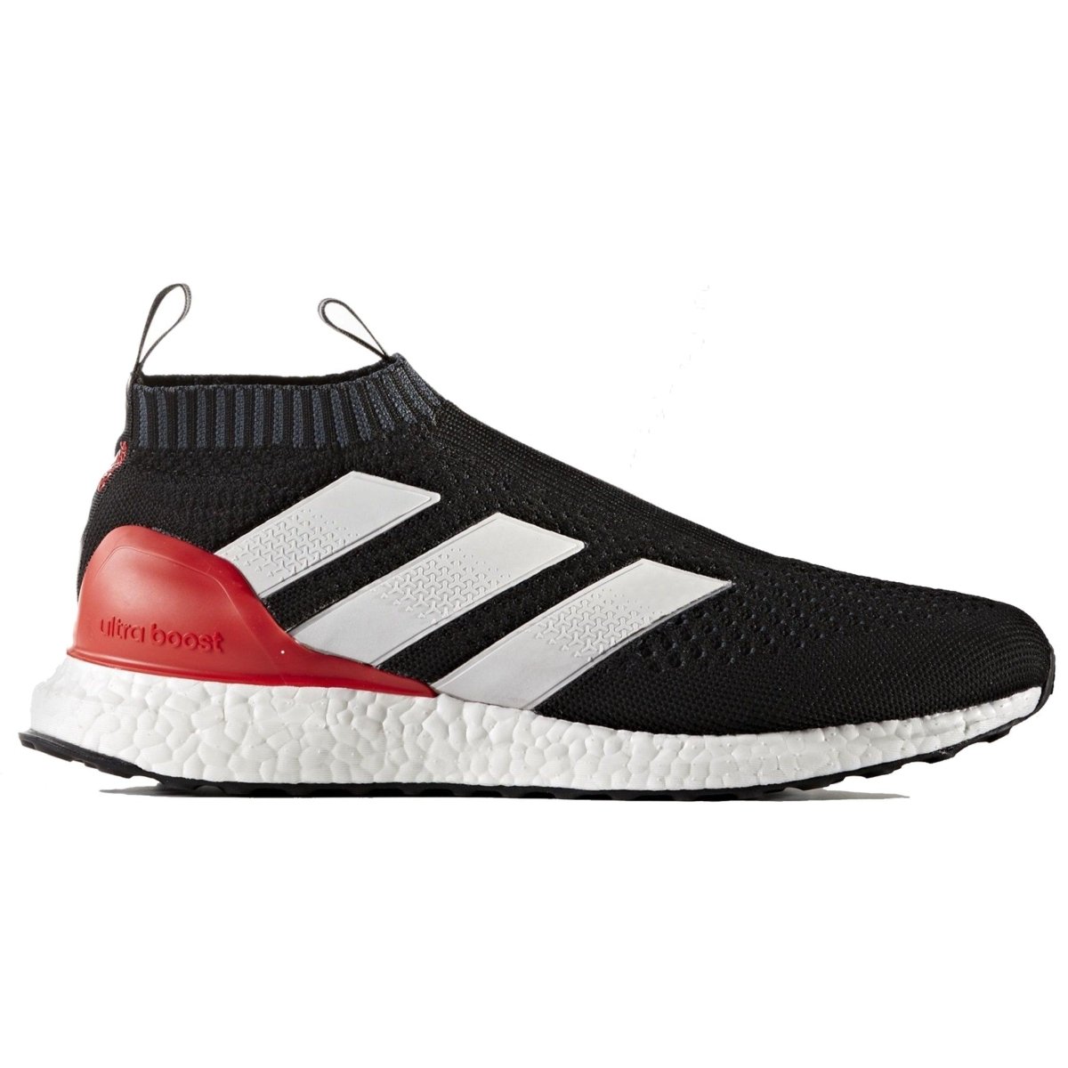 adidas PureControl Ultra Boost in black and red with Primeknit upper and iconic three stripes design.