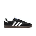adidas Samba OG Black White Gum sneaker profile view with suede and leather design.