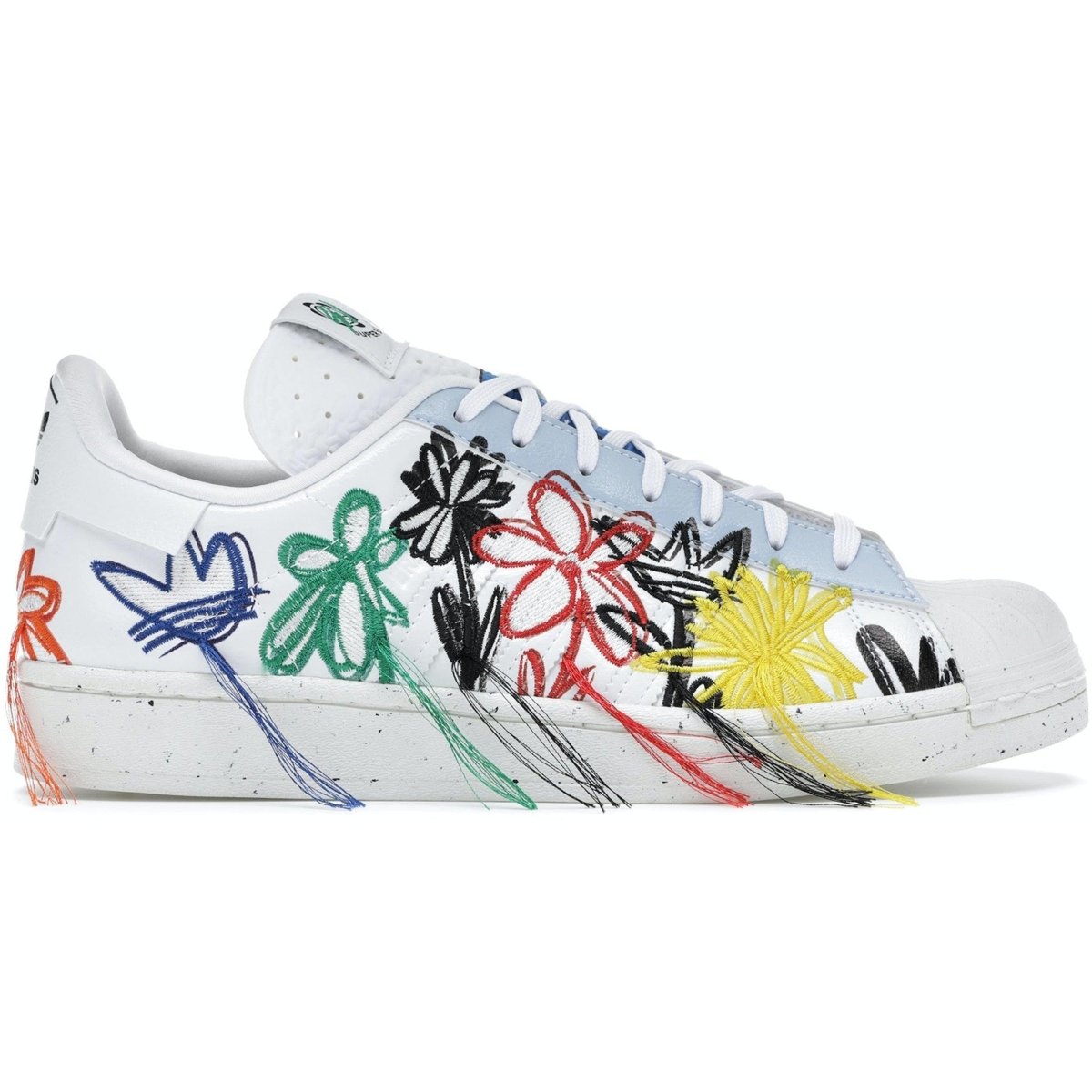adidas Superstar Sean Wotherspoon SuperEarth featuring colorful floral embroidery on a white upper.