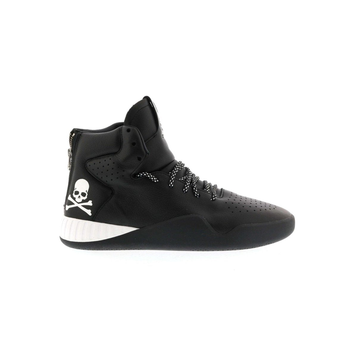 adidas Tubular Instinct Mastermind sneakers in black leather with skull and crossbones design.