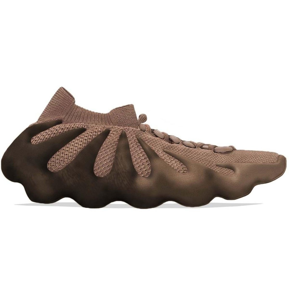 adidas Yeezy 450 Cinder in light brown with a sock-like fit and unique wave sole design.