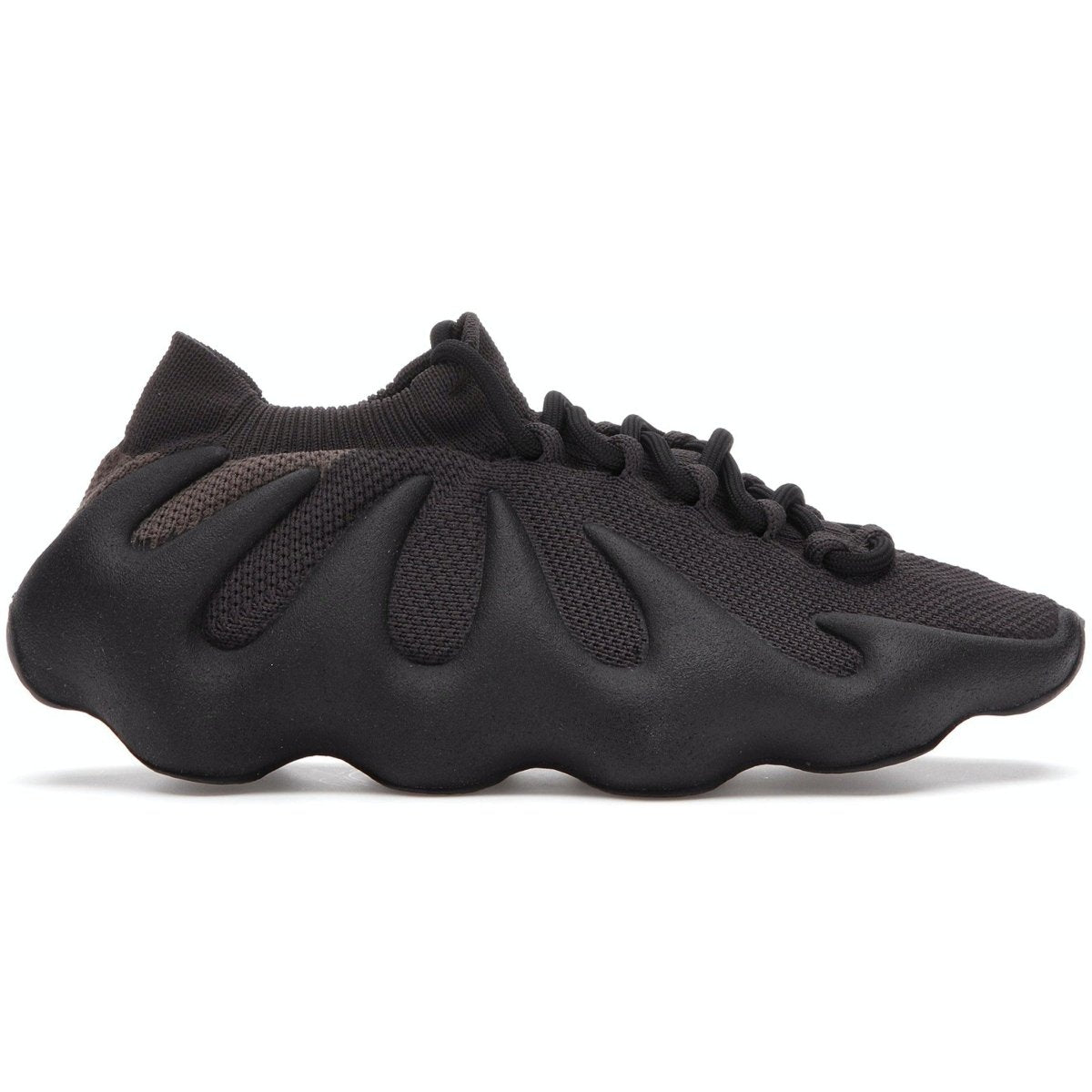 adidas Yeezy 450 Dark Slate sneaker in black with sock-like fit and rubber sole.
