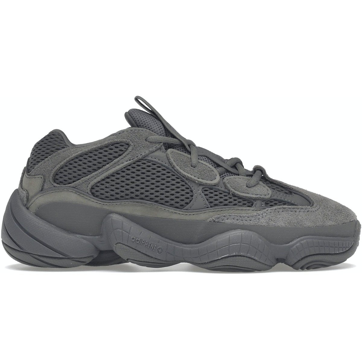 adidas Yeezy 500 Granite sneaker in dark gray colorway, featuring mesh and suede materials for optimal style and comfort.