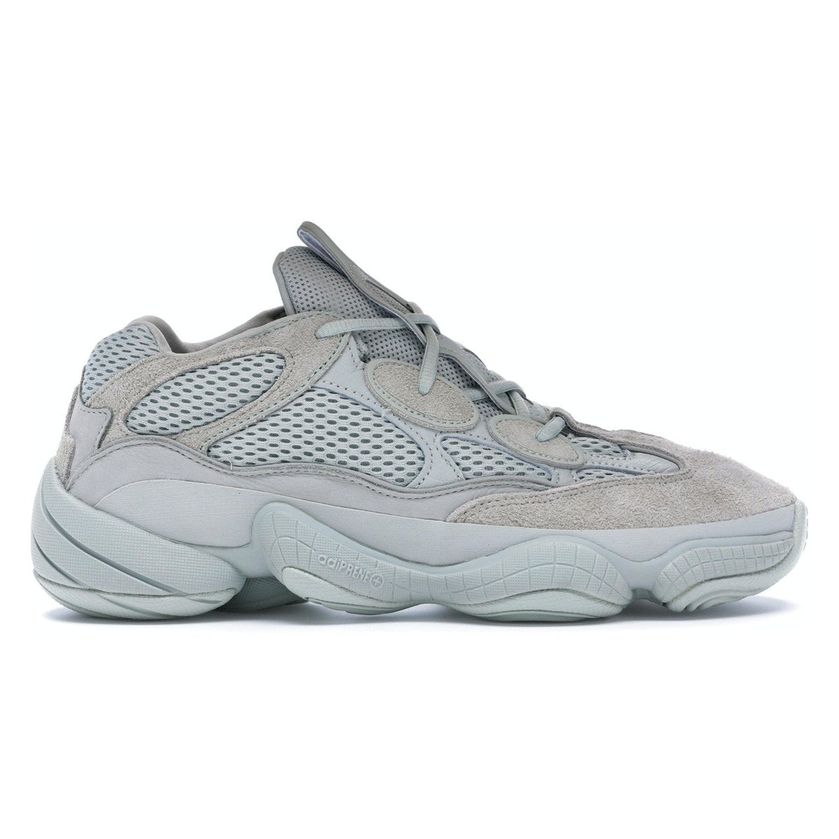 adidas Yeezy 500 Salt sneakers featuring a rubber wrap for stability and adiPRENE+ cushioning for comfort.