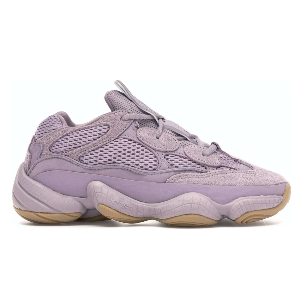 adidas Yeezy 500 Soft Vision sneakers featuring a pastel purple upper and gum rubber outsole.
