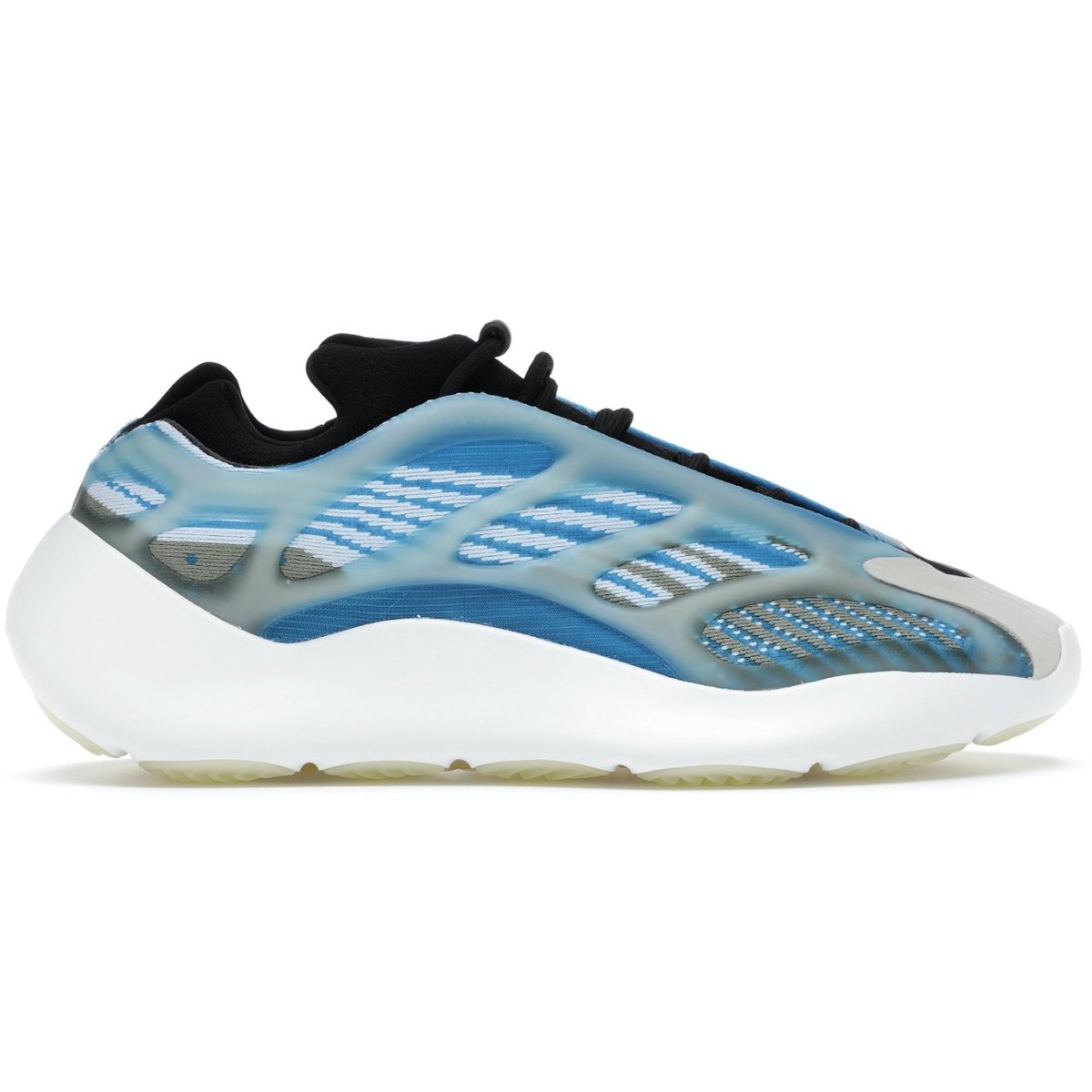 adidas Yeezy 700 V3 Arzareth sneaker featuring a breathable blue mesh upper and RPU cage for support.