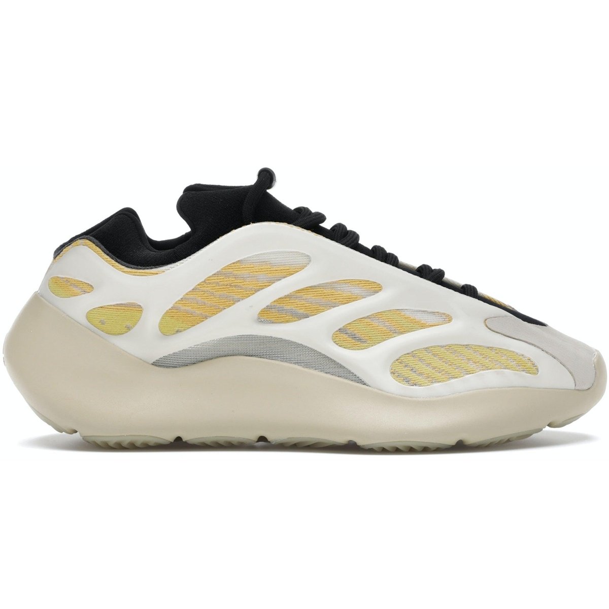 adidas Yeezy 700 V3 Safflower sneakers featuring a yellow and neutral colorway with unique design elements.