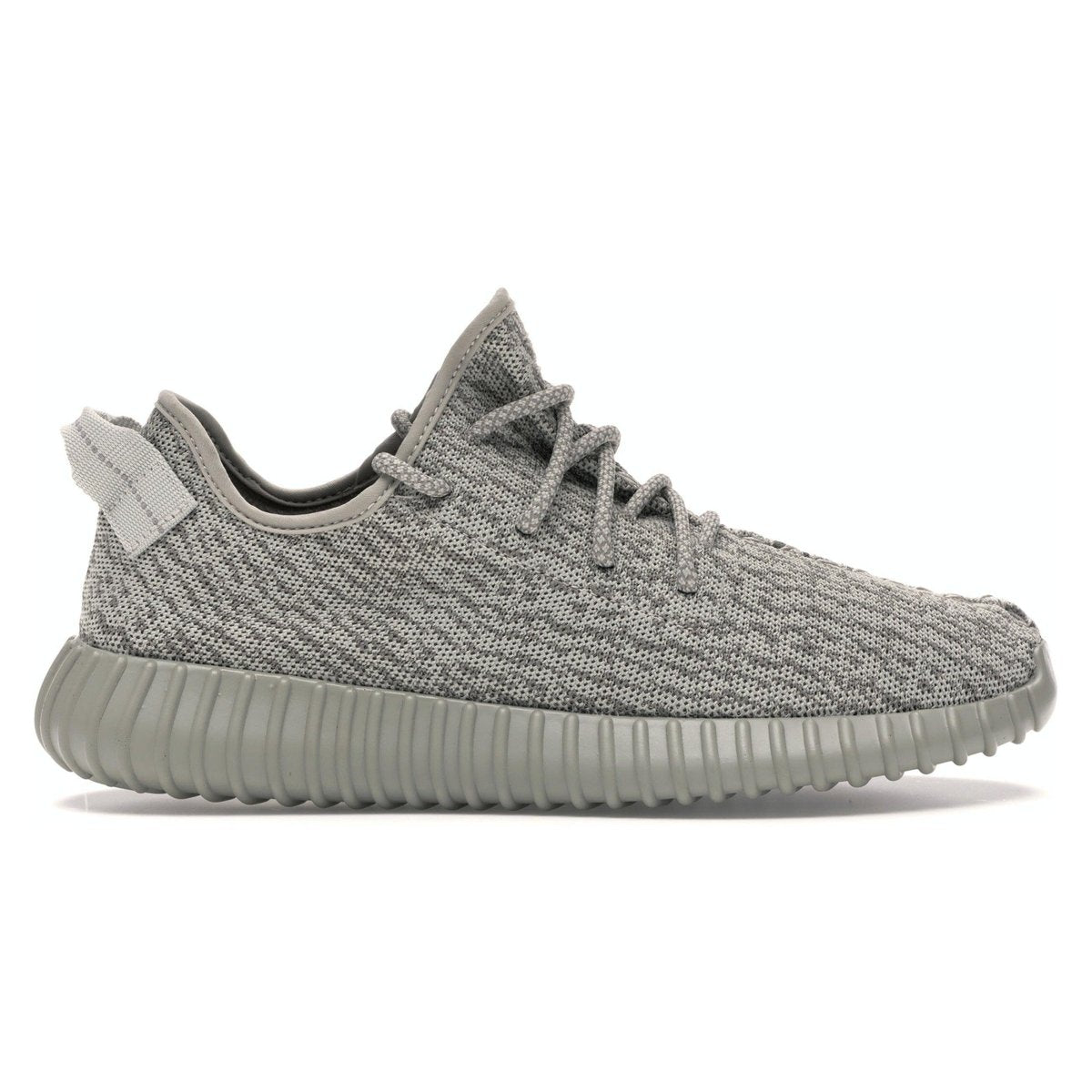 adidas Yeezy Boost 350 Moonrock sneaker in gray Primeknit with signature Boost sole and leather logo detailing.