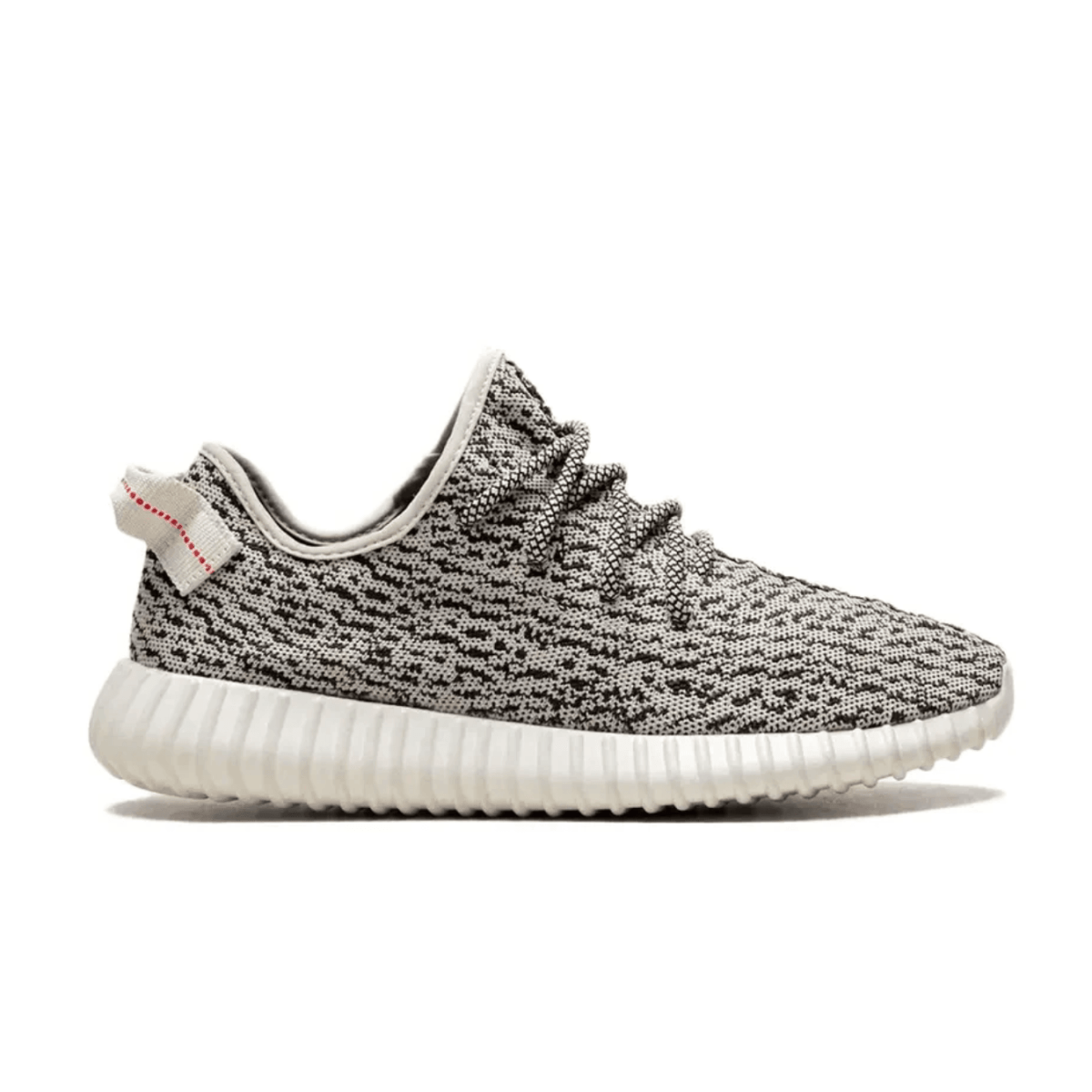adidas Yeezy Boost 350 Turtledove 2022 in grey and white Primeknit with black suede overlay and comfortable textile tongue