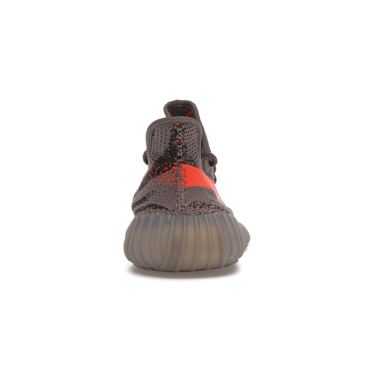 adidas Yeezy Boost 350 V2 Beluga Reflective rear view showcasing Primeknit upper and signature orange stripe.