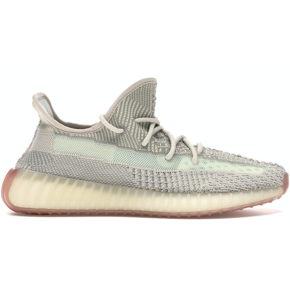 adidas Yeezy Boost 350 V2 Citrin non-reflective in light gray and green with soft sole