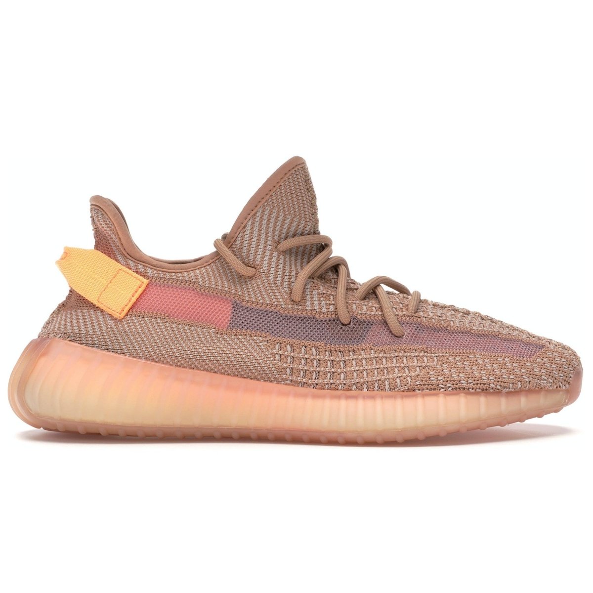adidas Yeezy Boost 350 V2 Clay sneaker featuring warm color palette and translucent side stripe.