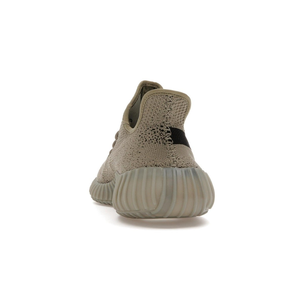 adidas Yeezy Boost 350 V2 Granite back view showcasing the Primeknit upper and unique heel design.
