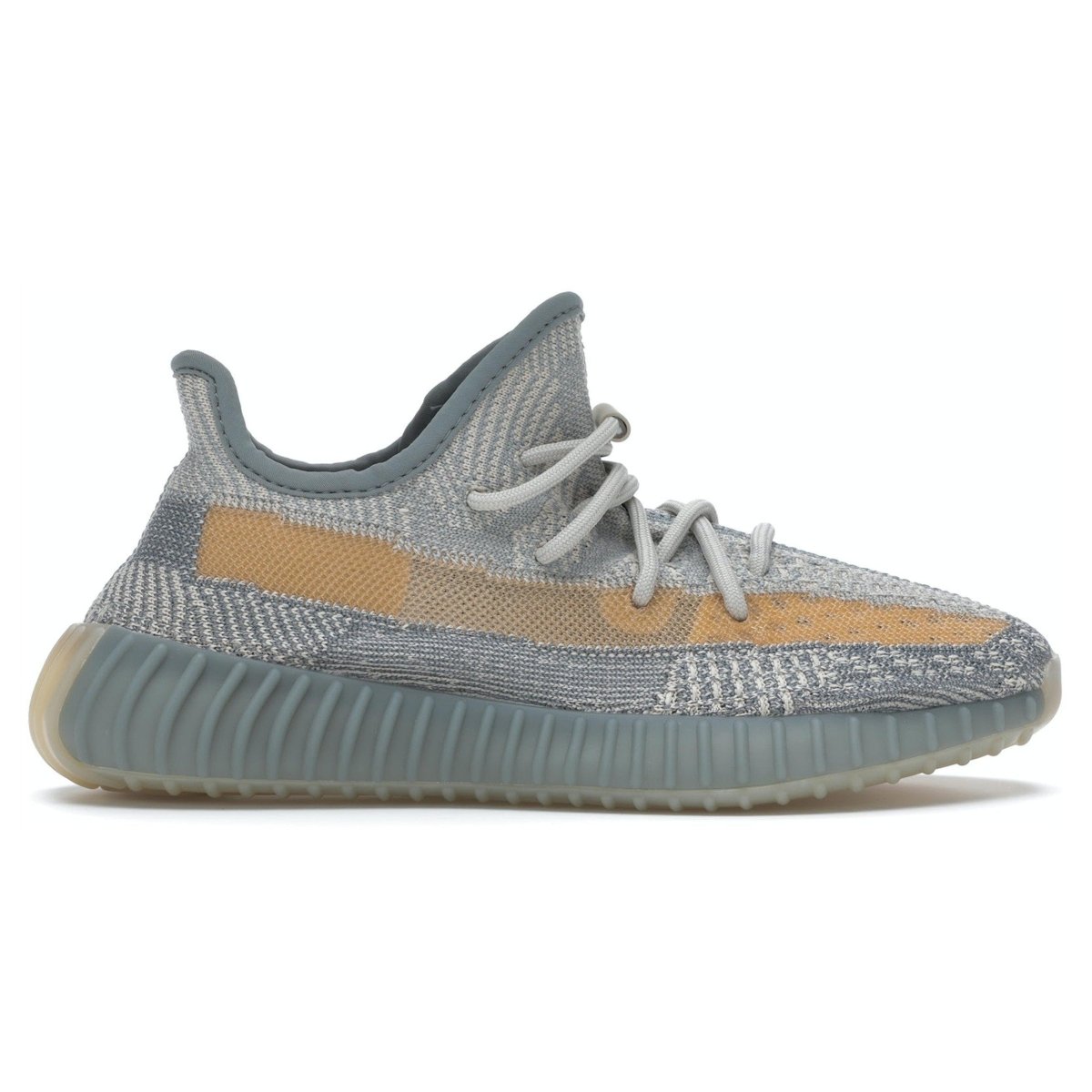 adidas Yeezy Boost 350 V2 Israfil sneaker in gray and light brown with yellow detailing