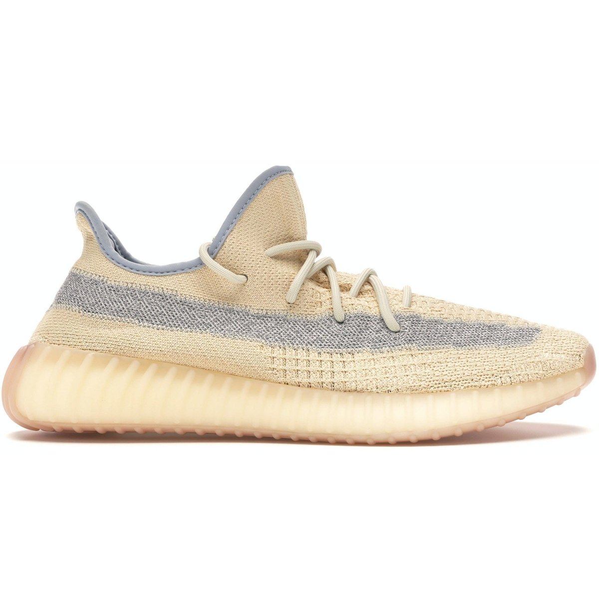 adidas Yeezy Boost 350 V2 Linen sneakers featuring light yellow Primeknit upper and responsive Boost cushioning