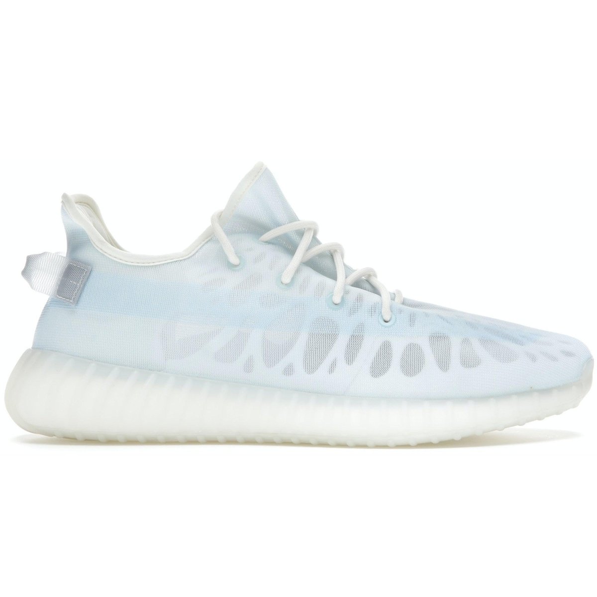 adidas Yeezy Boost 350 V2 Mono Ice in icy blue with lightweight mesh upper and signature translucent sole.