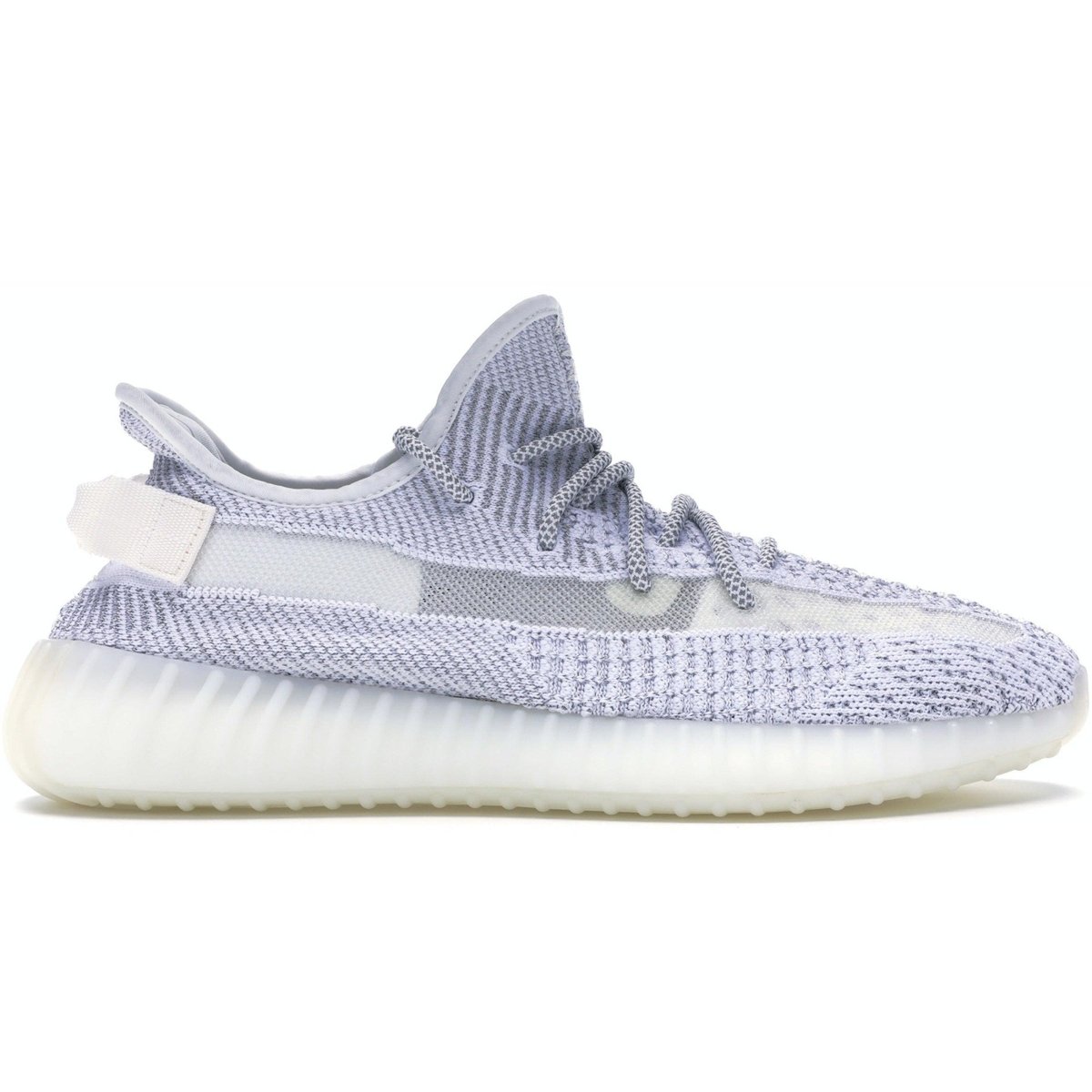 adidas Yeezy Boost 350 V2 Static Reflective in grey and white with reflective details and Primeknit upper.