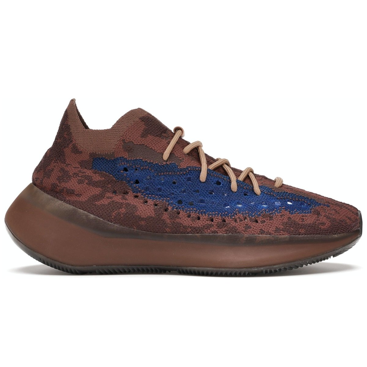 adidas Yeezy Boost 380 Azure in brown and blue, featuring Primeknit upper and Boost technology for comfort.