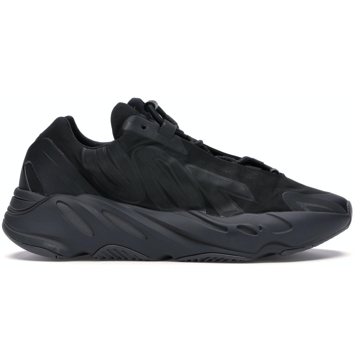 adidas Yeezy Boost 700 MNVN Triple Black sneaker in sleek all-black design with unique silhouette and herringbone outsole.