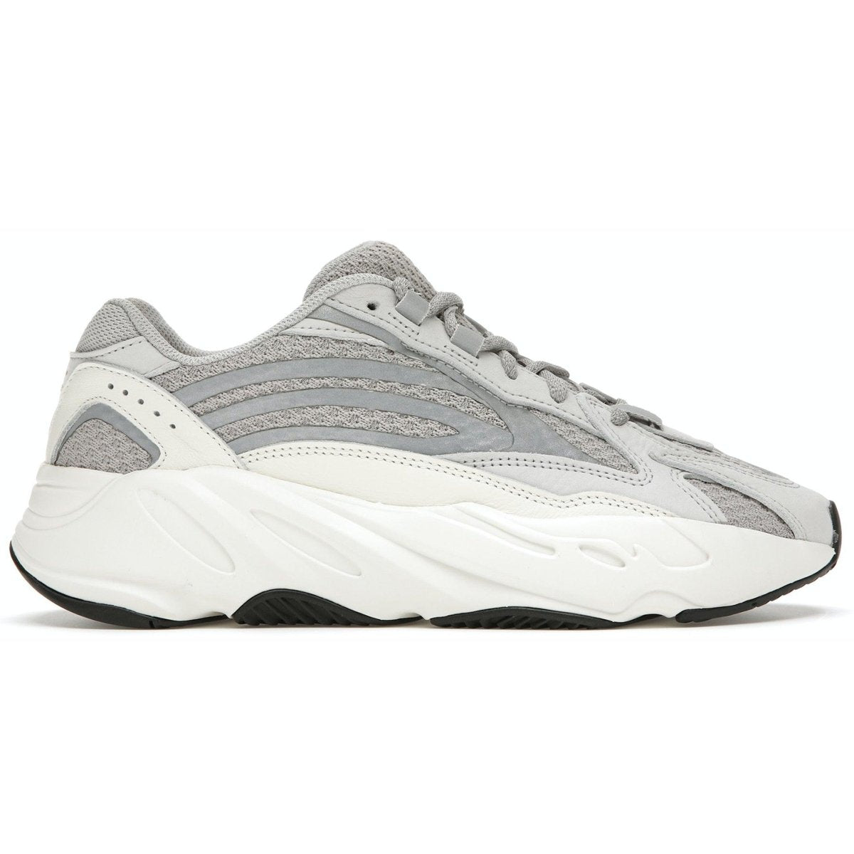 adidas Yeezy Boost 700 V2 Static sneaker in grey and white, featuring 3M detailing and wave design, perfect for casual wear.