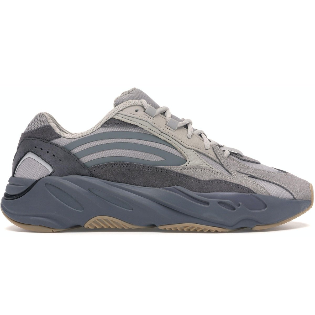 adidas Yeezy Boost 700 V2 Tephra in grey and blue, showcasing a stylish side profile and unique design.