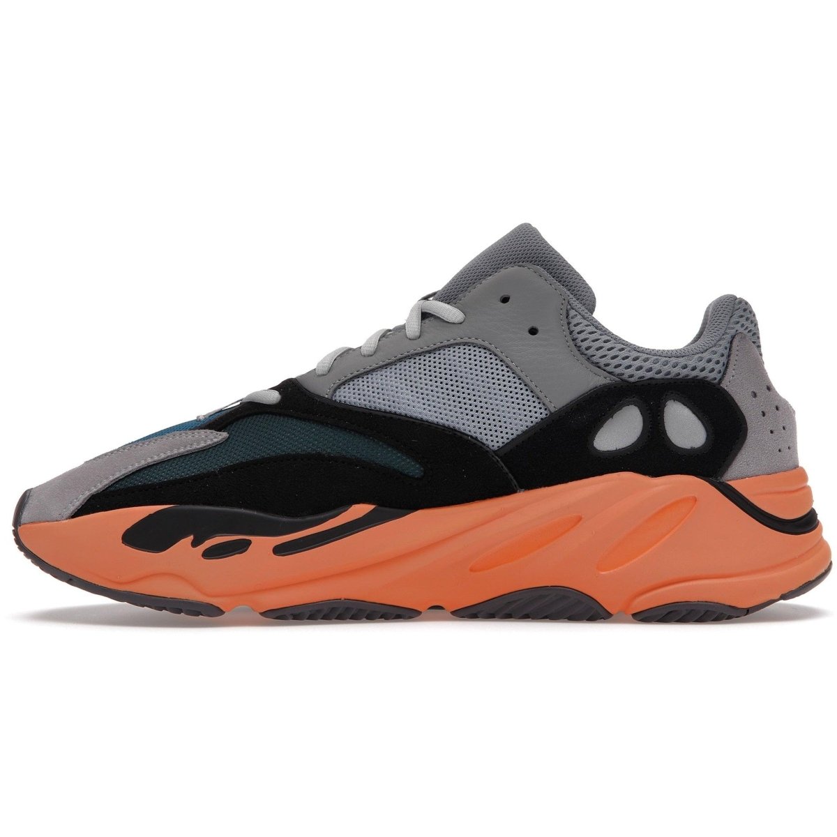adidas Yeezy Boost 700 Wash Orange sneaker showcasing sleek design and vibrant orange sole.