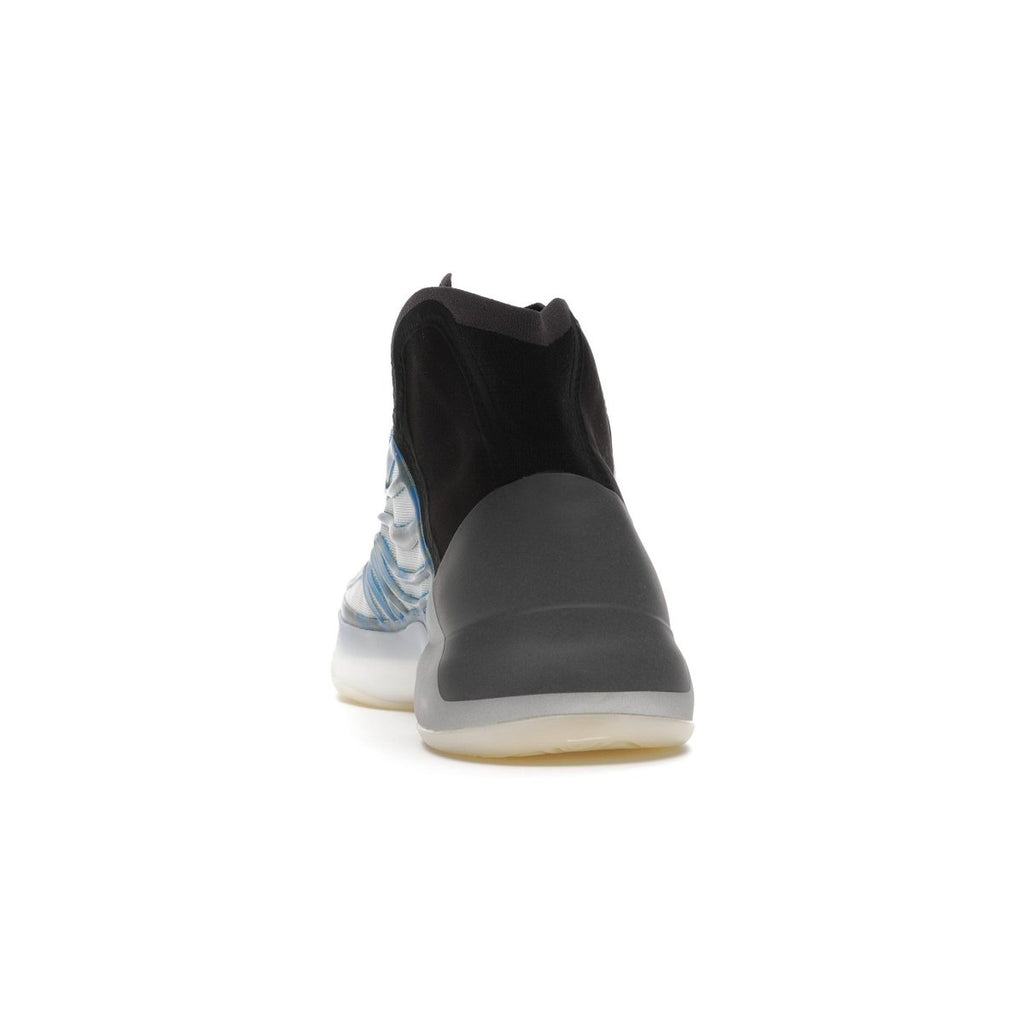Rear view of adidas Yeezy QNTM BSKTBL Frozen Blue sneaker showcasing its mid-top design and vibrant color.
