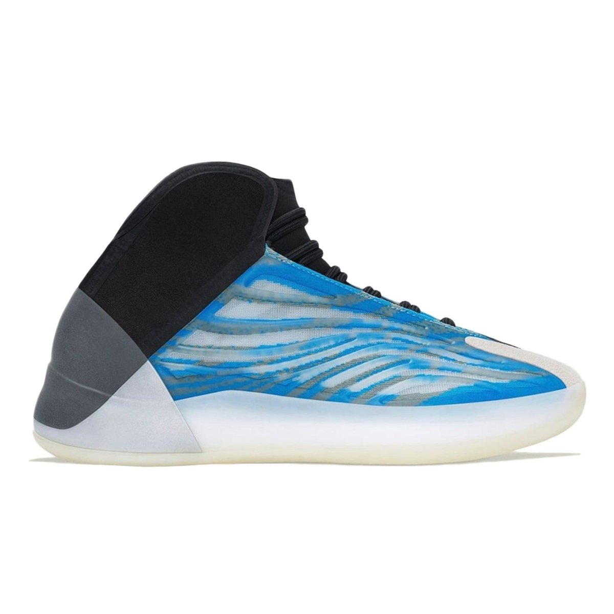 adidas Yeezy QNTM Frozen Blue sneaker featuring a unique blue and black design with reflective materials.