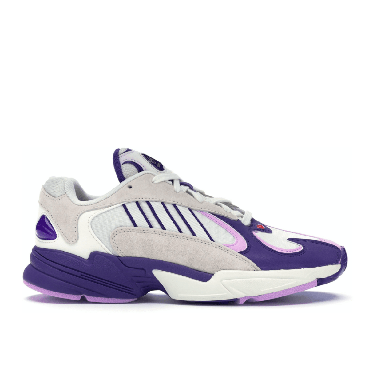 adidas Yung-1 Dragon Ball Z Frieza sneakers featuring purple and gray design, celebrating the iconic anime character.
