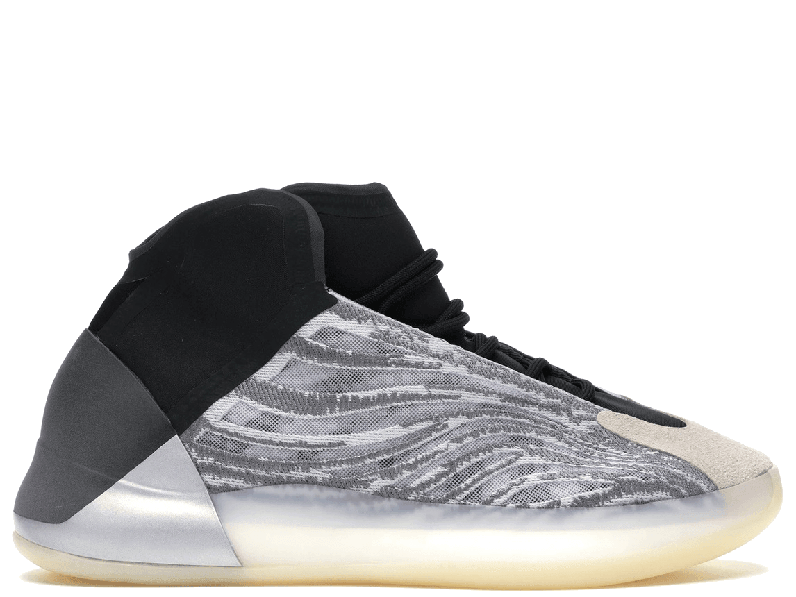 adidas YZY QNTM lifestyle model sneaker featuring a black and gray breathable mesh upper and reflective details.