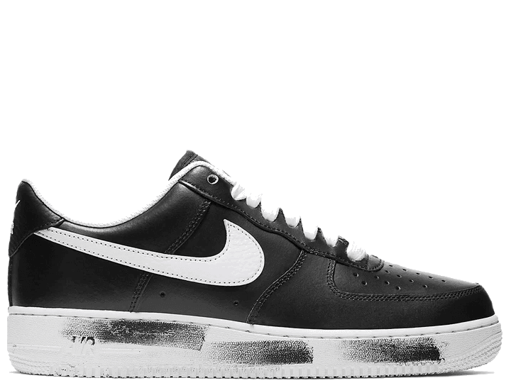 Nike Air Force 1 Low G-Dragon Peaceminusone Para-Noise in black with white swoosh and distressed detailing.