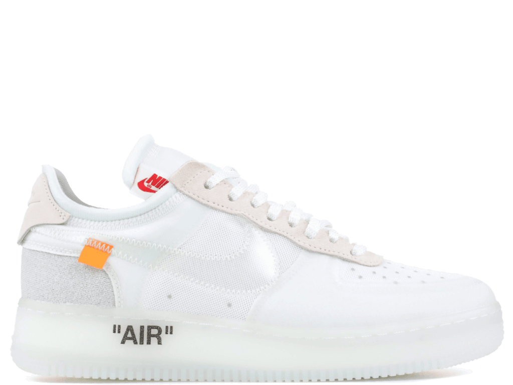 Air Force 1 Low Off-White sneaker featuring white mesh upper and signature 'AIR' branding, perfect for urban style.