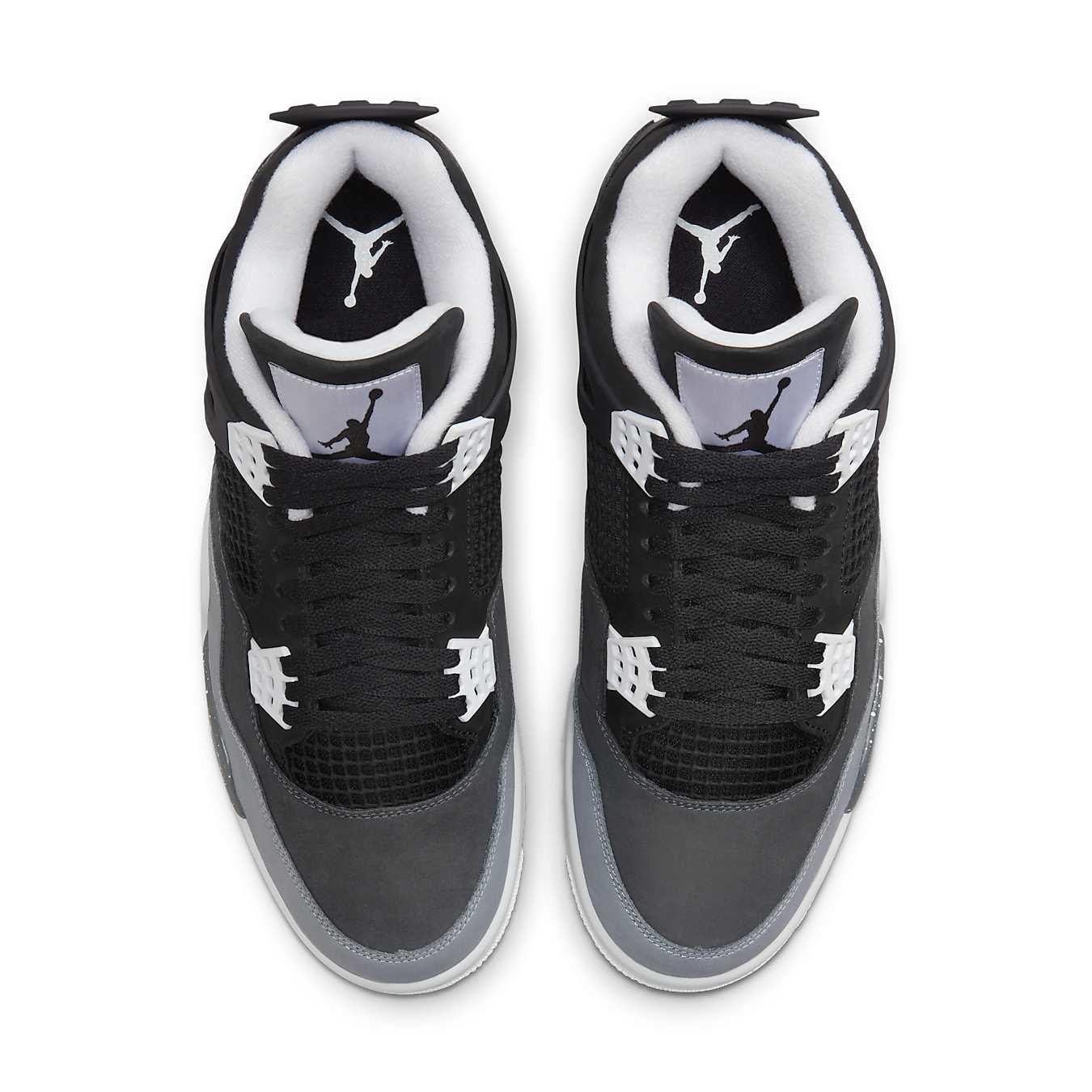 Air Jordan 4 Retro 'Fear' 2024, black and grey sneaker from above, featuring Jumpman logo.