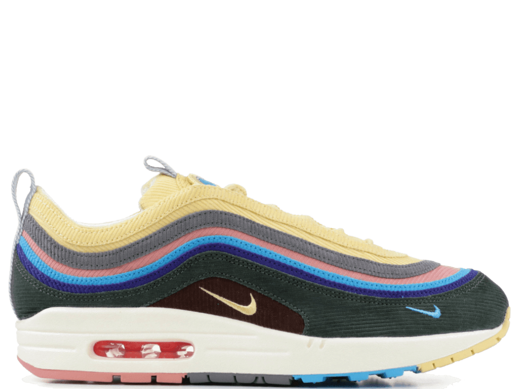 Nike Air Max 1/97 Sean Wotherspoon extra lace set with multicolor corduroy upper.