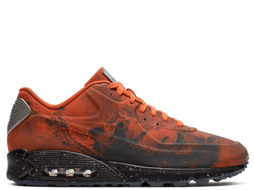 Air Max 90 Mars Landing sneakers featuring a striking red and black design inspired by Mars exploration.
