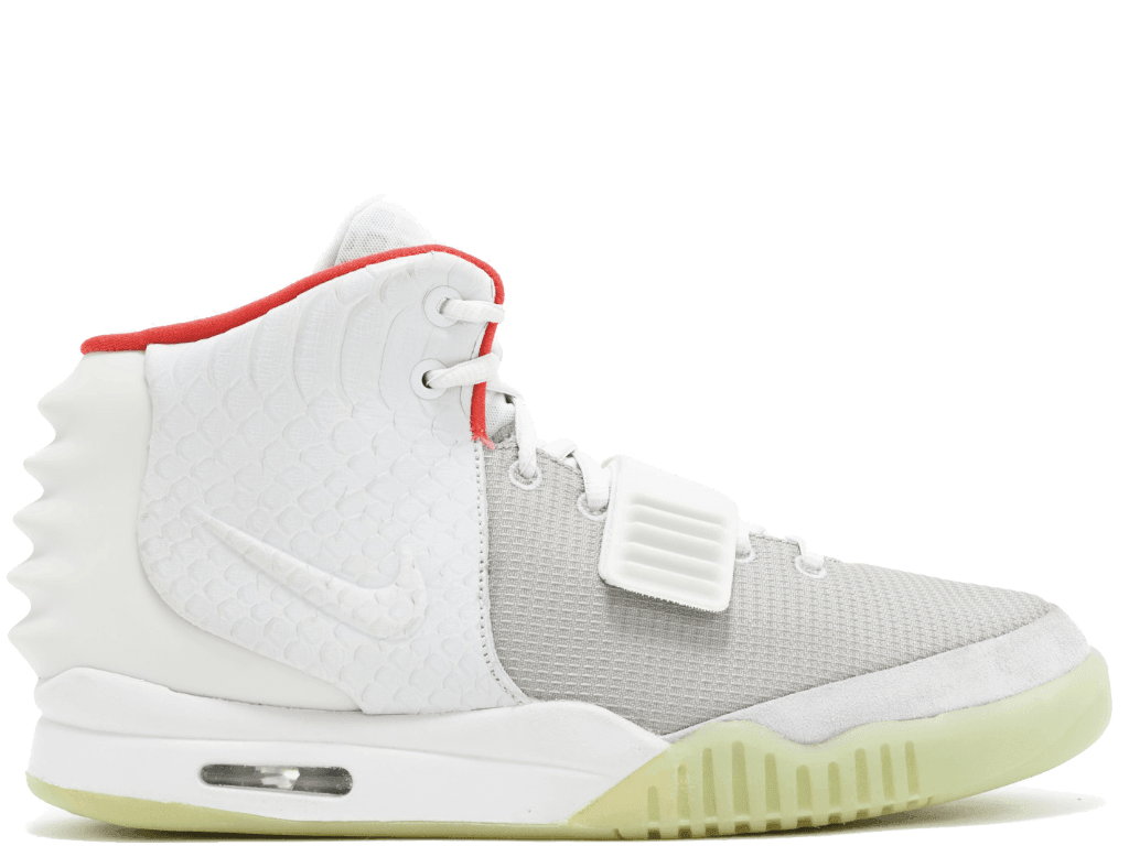Air Yeezy 2 Pure Platinum sneaker showcasing Wolf Grey/Pure Platinum colorway and unique design features.