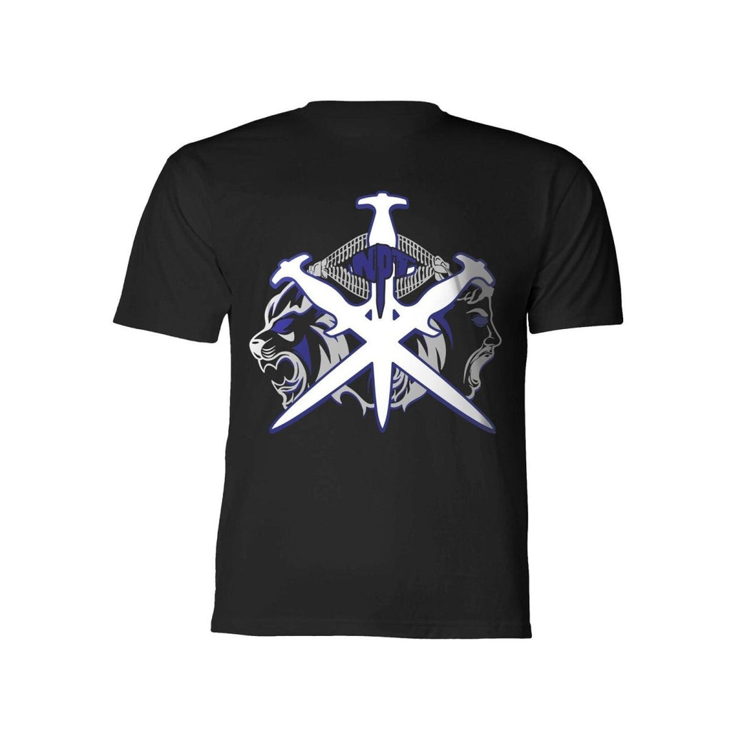 Black NPT Simba La Rue Tee featuring lion graphics and crossed swords design, perfect for casual wear.