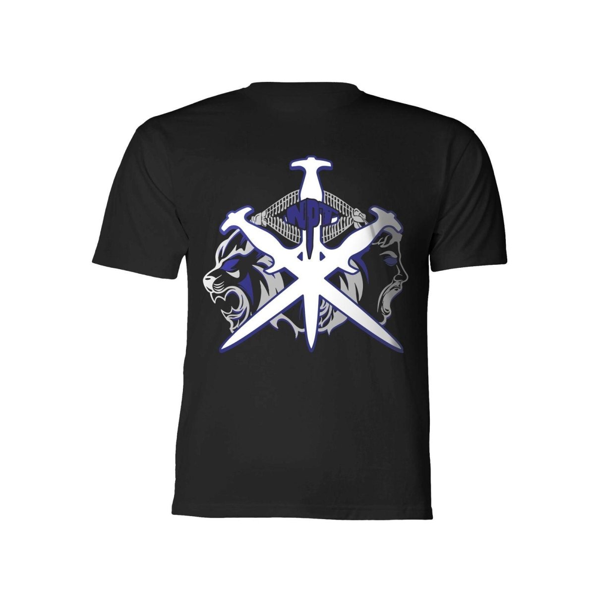 Black NPT Simba La Rue Tee featuring lion graphics and crossed swords design, perfect for casual wear.