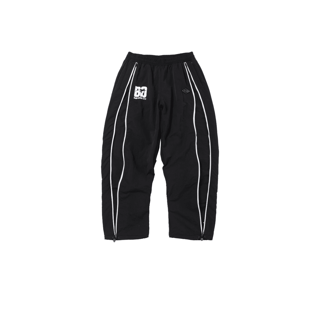 Black and white NPT Baby Gang zip track pants featuring logo and stylish design for active kids.