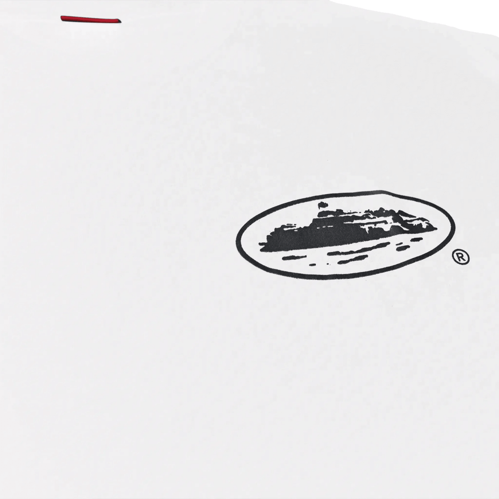 Corteiz OG Island White Black T Shirt featuring high-quality screen print design.