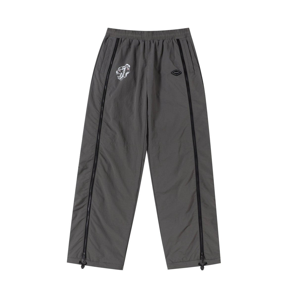 Grey and black NPT Simba La Rue zip track pants featuring a stylish design and elastic waistband for comfort.