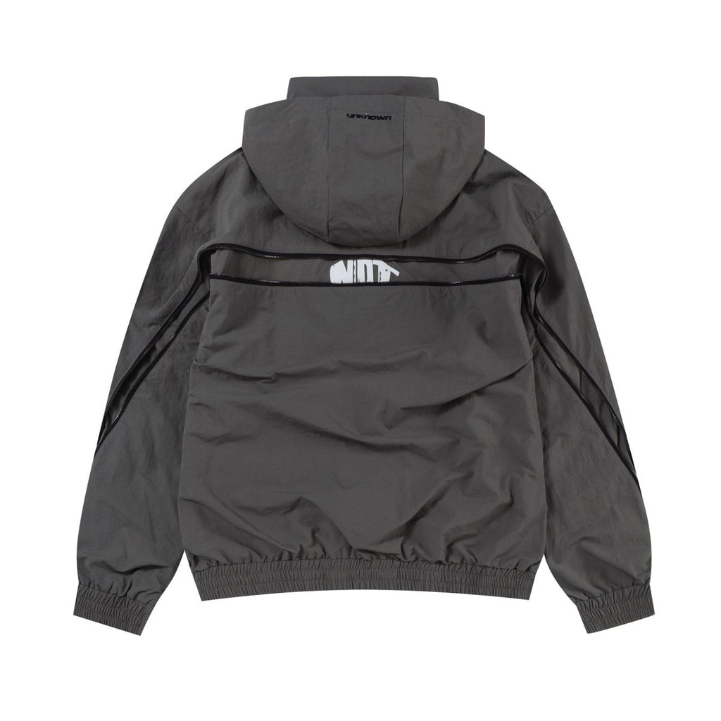 Back view of Grey/Black NPT Simba La Rue Zip Track Top, showcasing hood and sleek design.