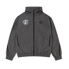 Grey and black NPT Simba La Rue zip track top with lion design and functional pockets.