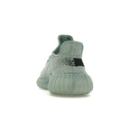 adidas Yeezy Boost 350 V2 Salt rear view showcasing mint green Primeknit upper and black SPLY-350 branding.