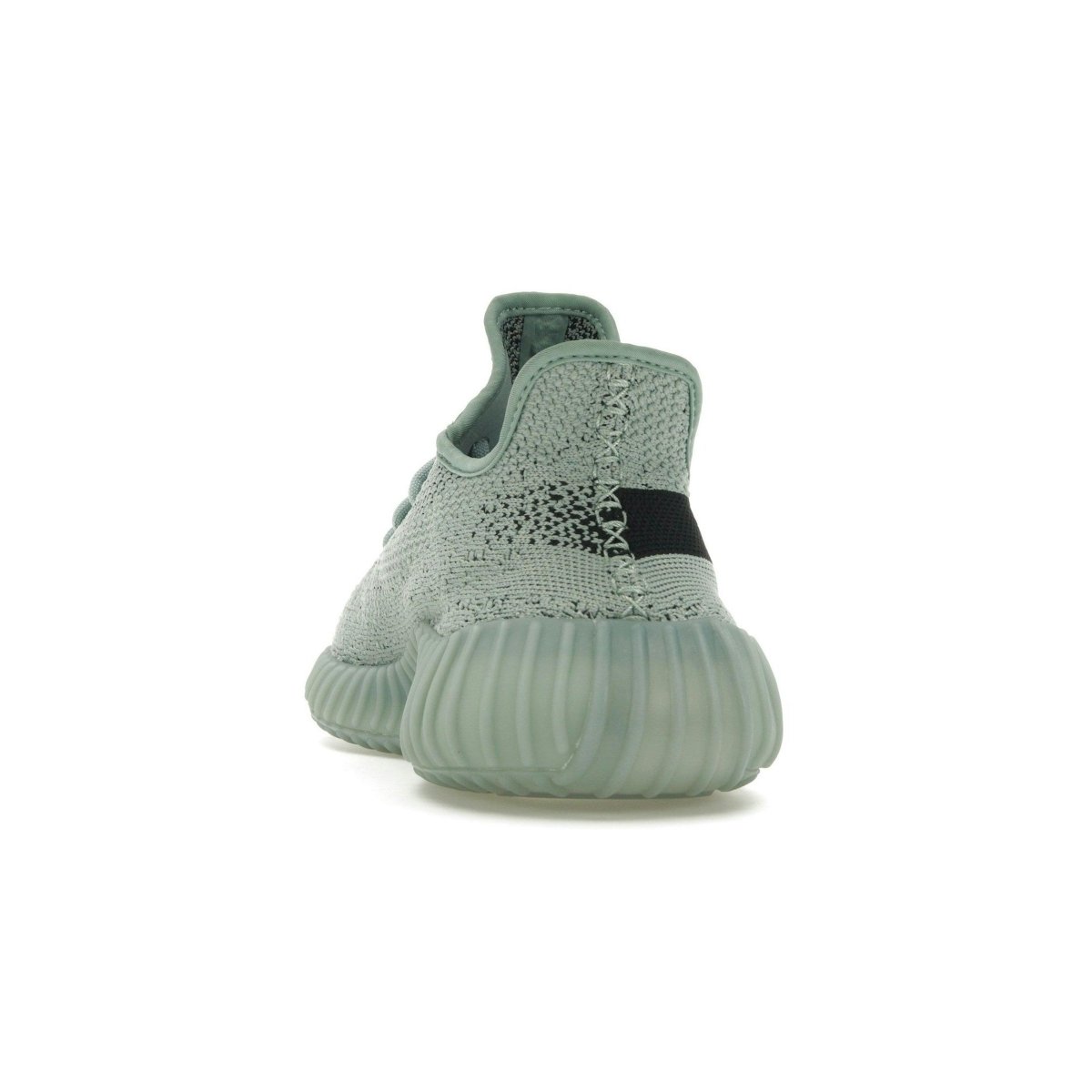 adidas Yeezy Boost 350 V2 Salt rear view showcasing mint green Primeknit upper and black SPLY-350 branding.