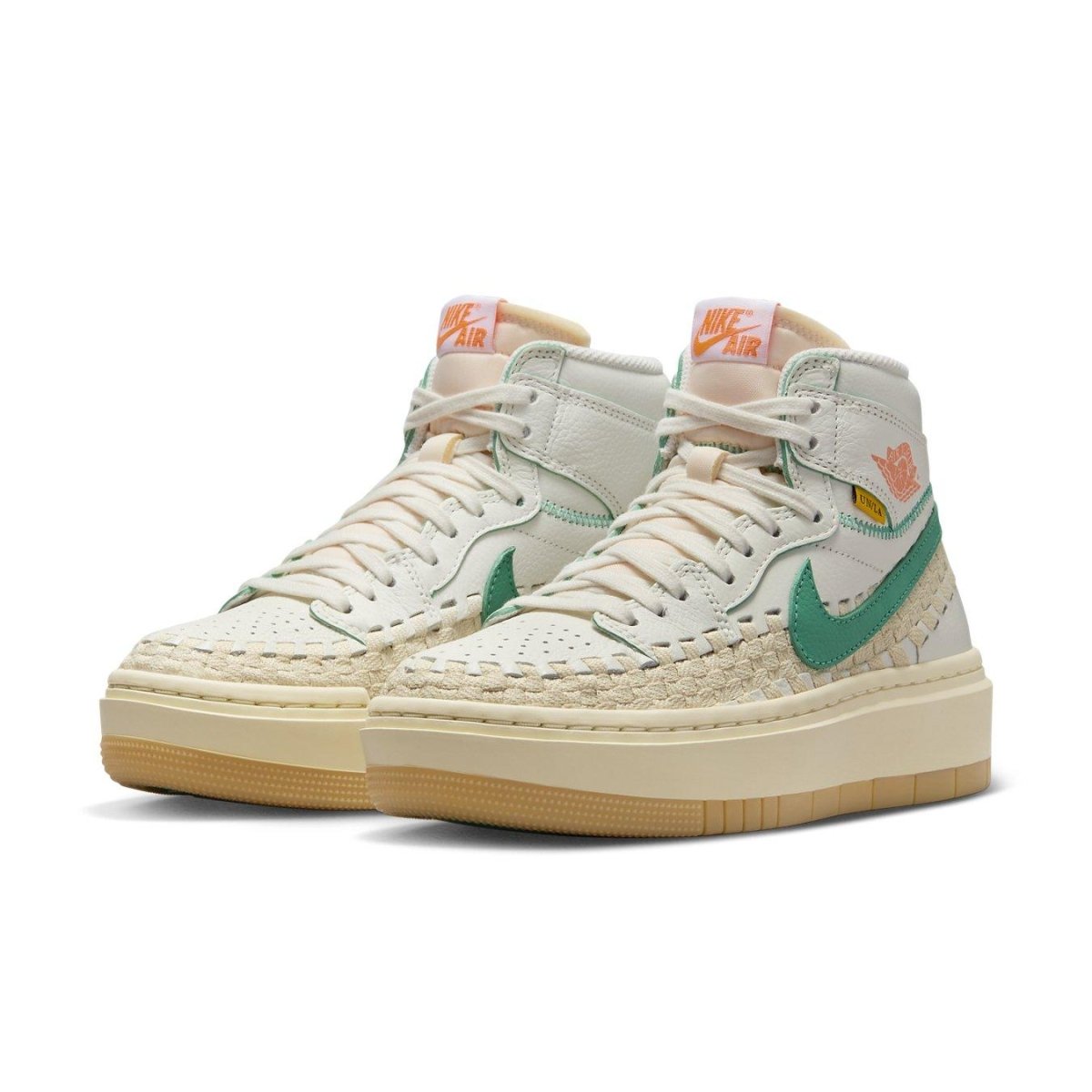 Nike Air Force 1 with green accents and woven details in a high-top style.
